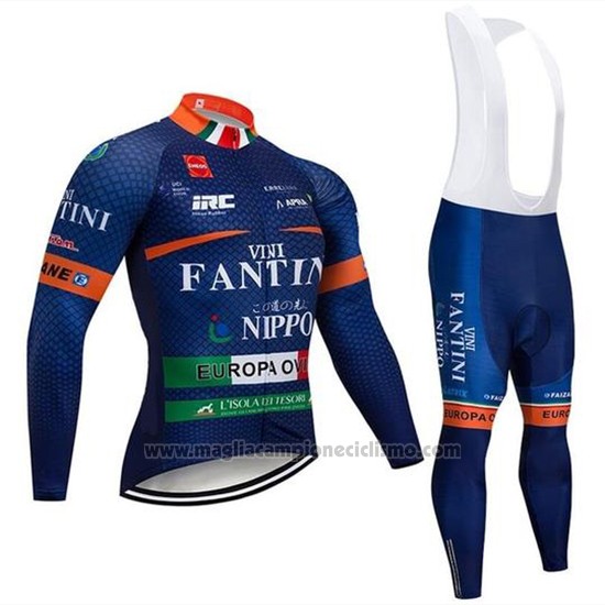 2019 Abbigliamento Ciclismo Vini Fantini Blu Manica Lunga e Salopette